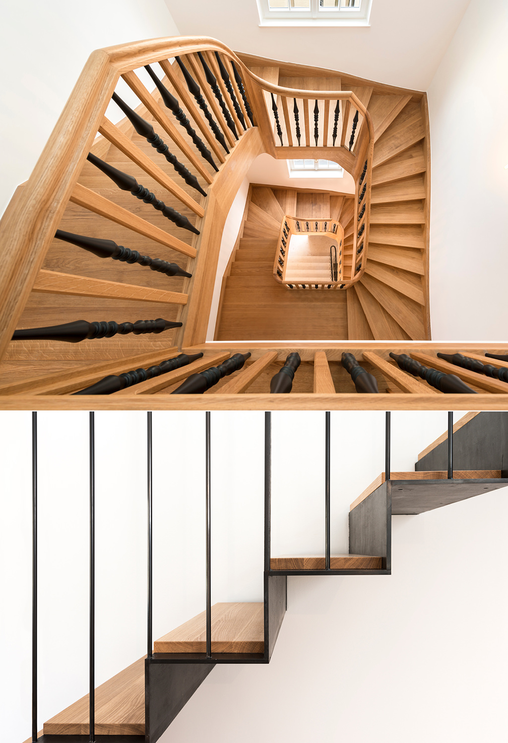 Hölzerne Wendeltreppe in einem sanierten Altbau.