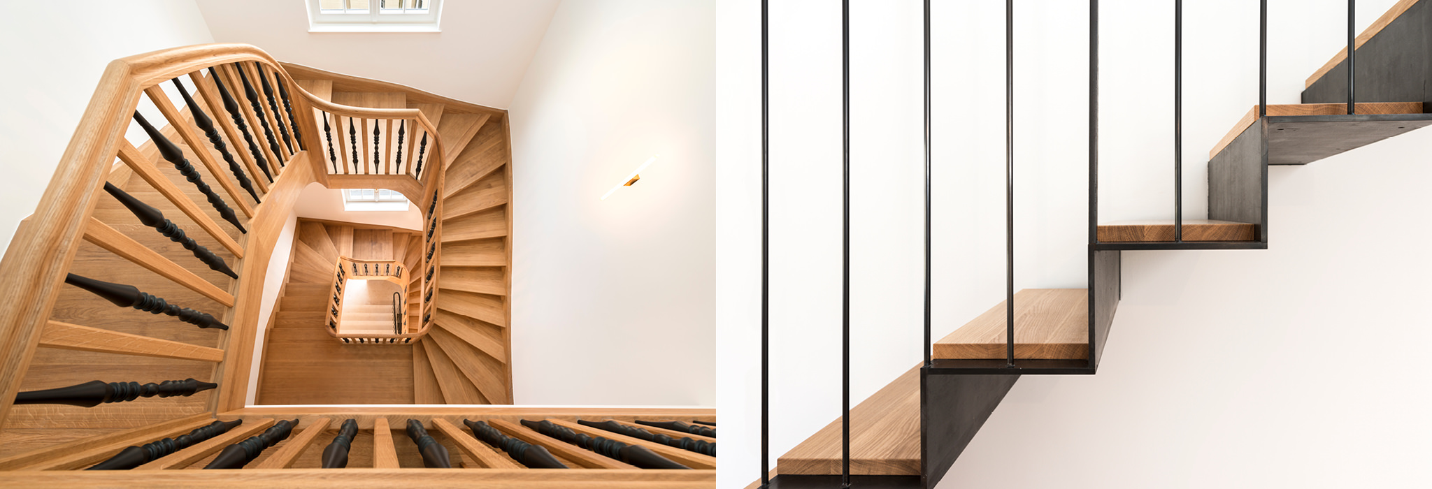 Hölzerne Wendeltreppe in einem sanierten Altbau.